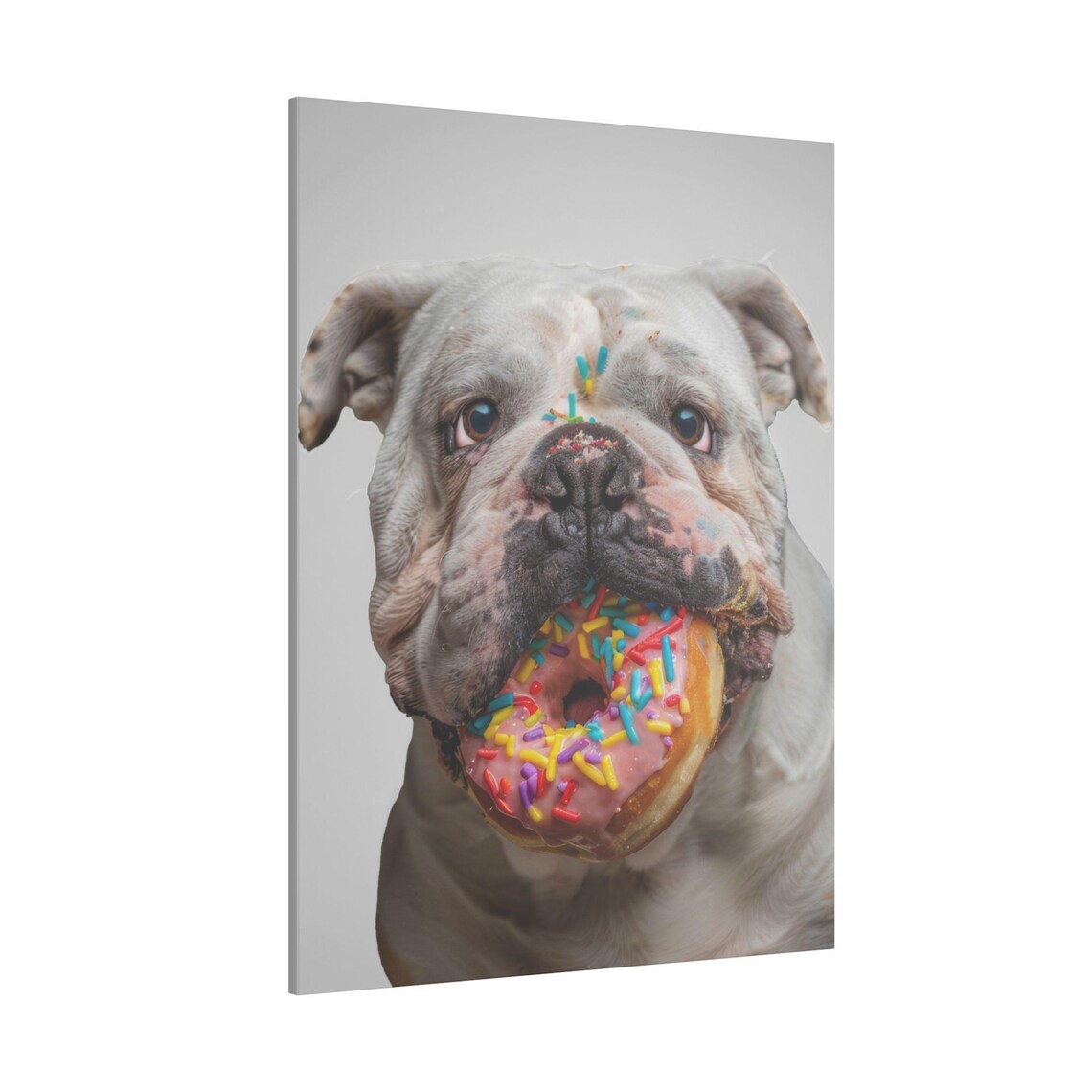 English Bulldog Funny Eating Donut, Kitchen Art Print - Image 3