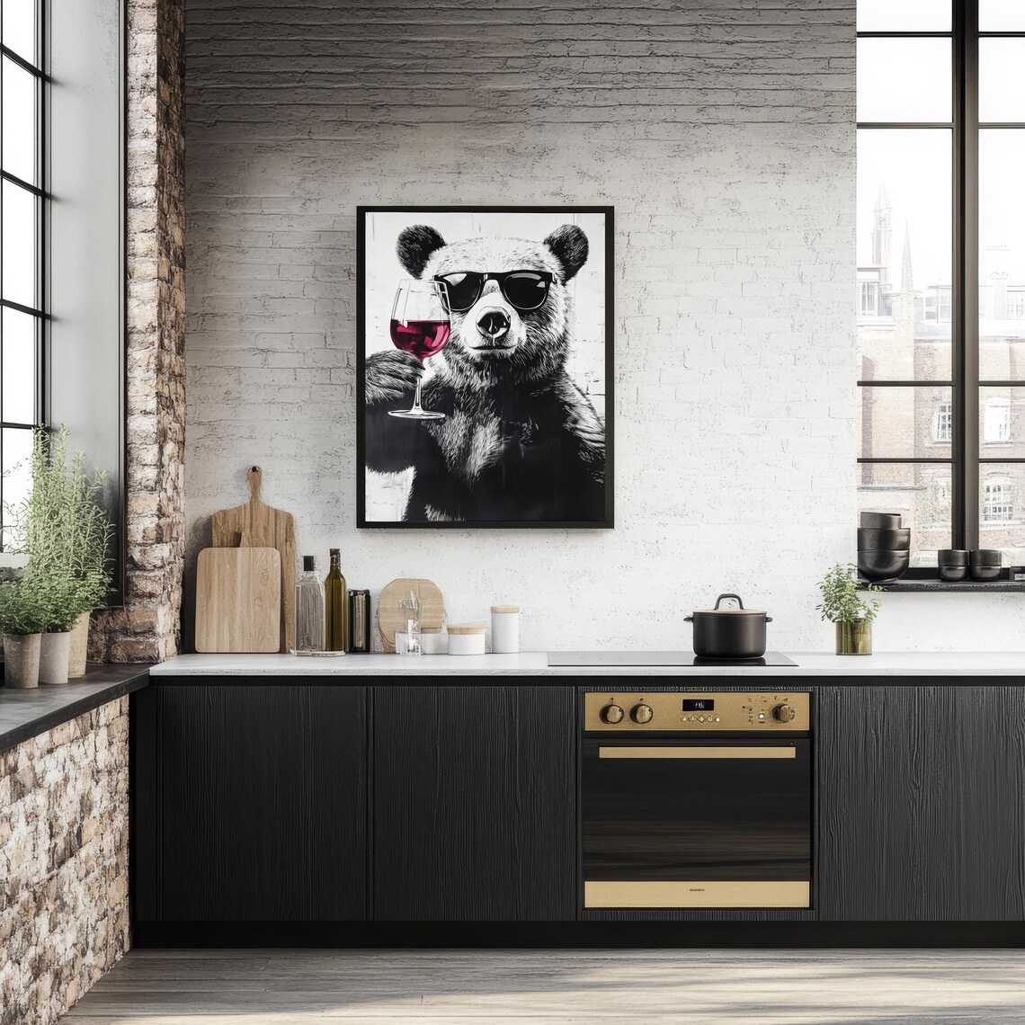 Bear Print, Funny Wine Lover Gift Poster - Image 4