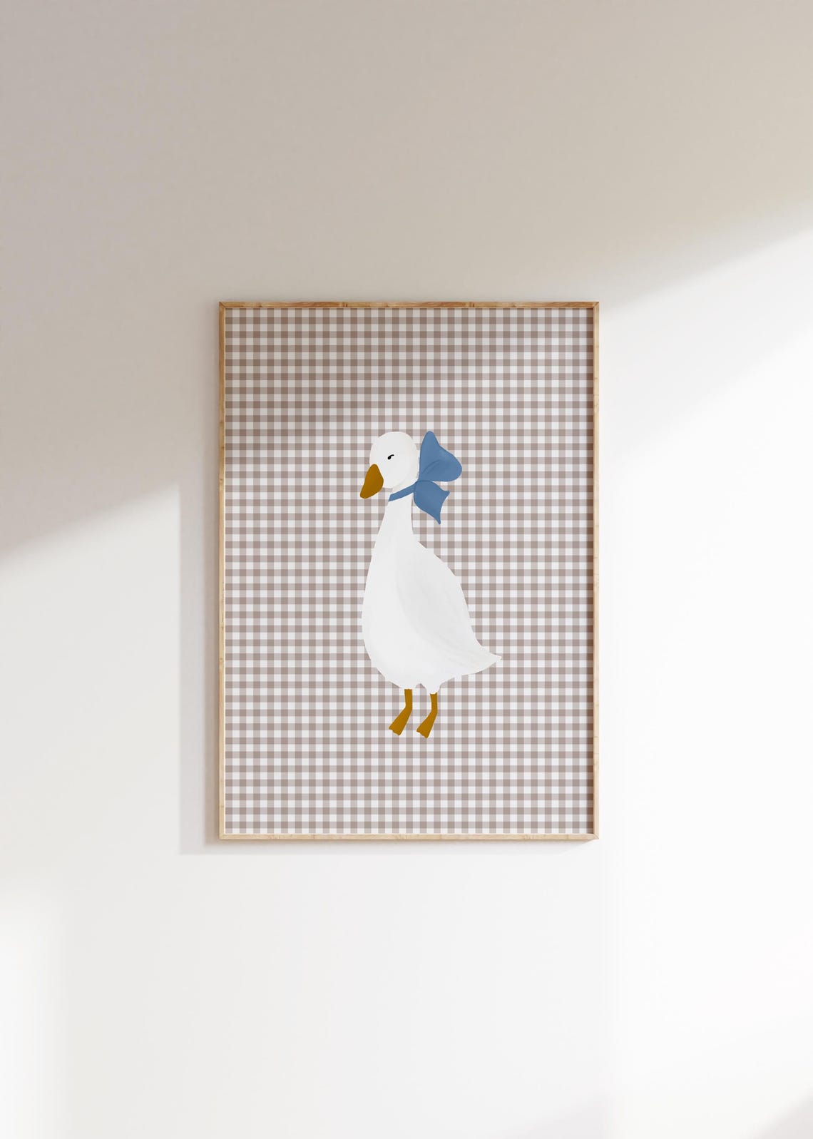 Girls Room Goose Wall Art Coquette Room Decor Cottage Nursery Little Girls Room Goose Print Gingham Wall Art Preppy Nursery Art Blue Bow Art