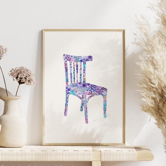 Purple Floral Pattern Chair Whimsical Watercolor Decor Poster