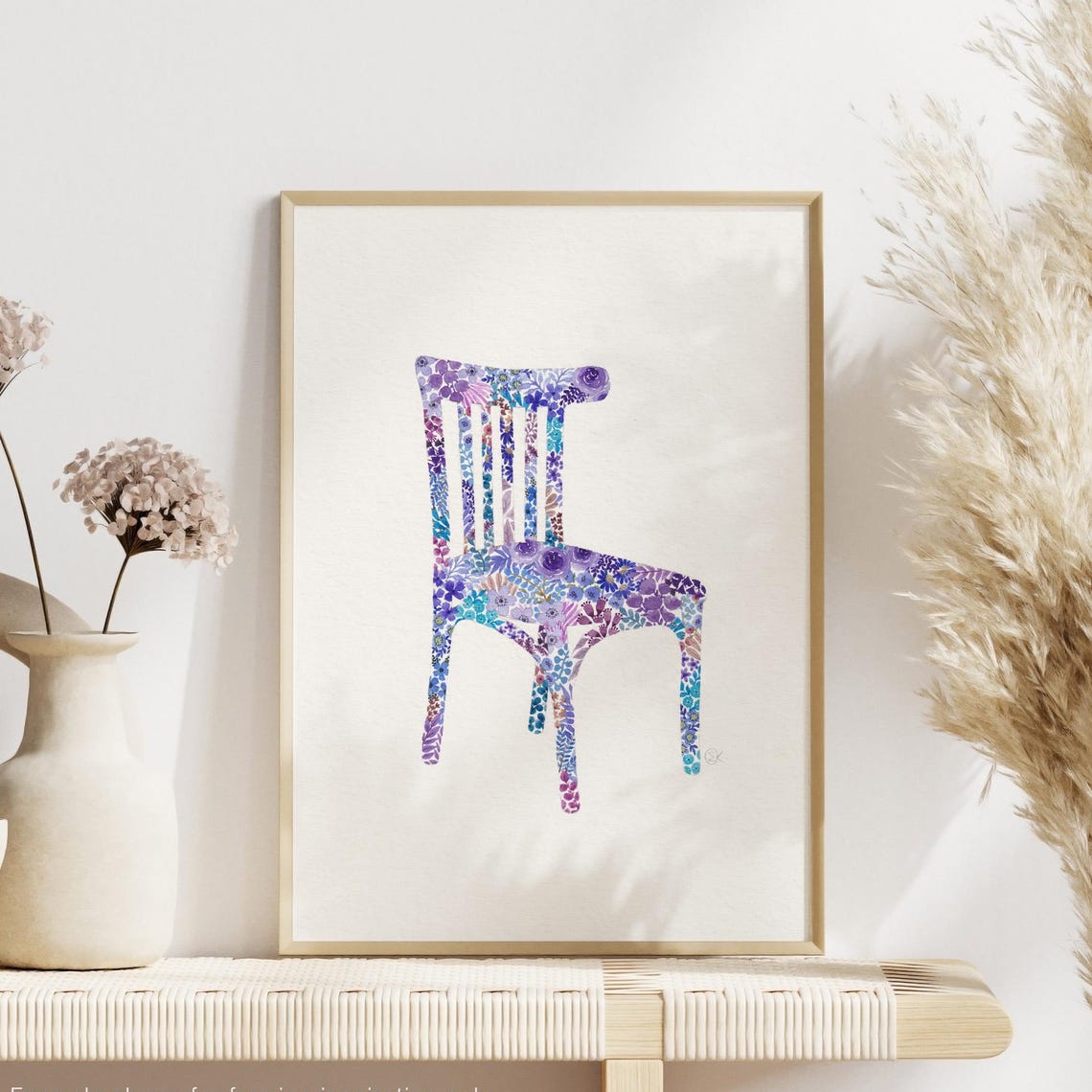 Purple Floral Pattern Chair Whimsical Watercolor Decor Poster