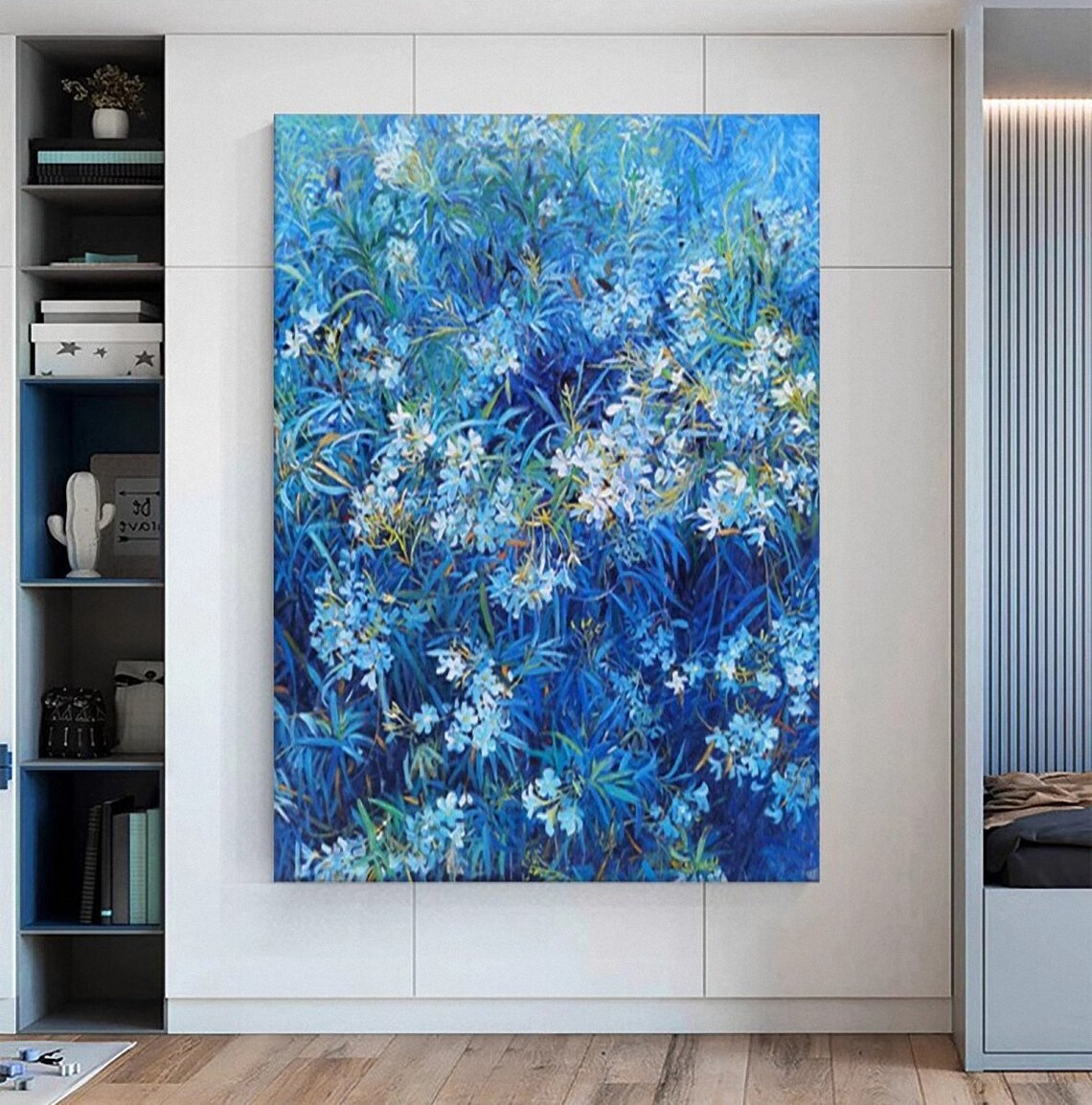 Blue Wildflowers Field Impasto Oil Painting Blue Floral Poster - Image 4