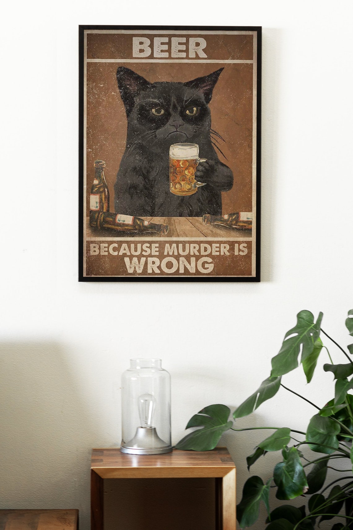 Black Cat Beer Because Murder Is Wrong Funny Bar Decor Poster - Image 2