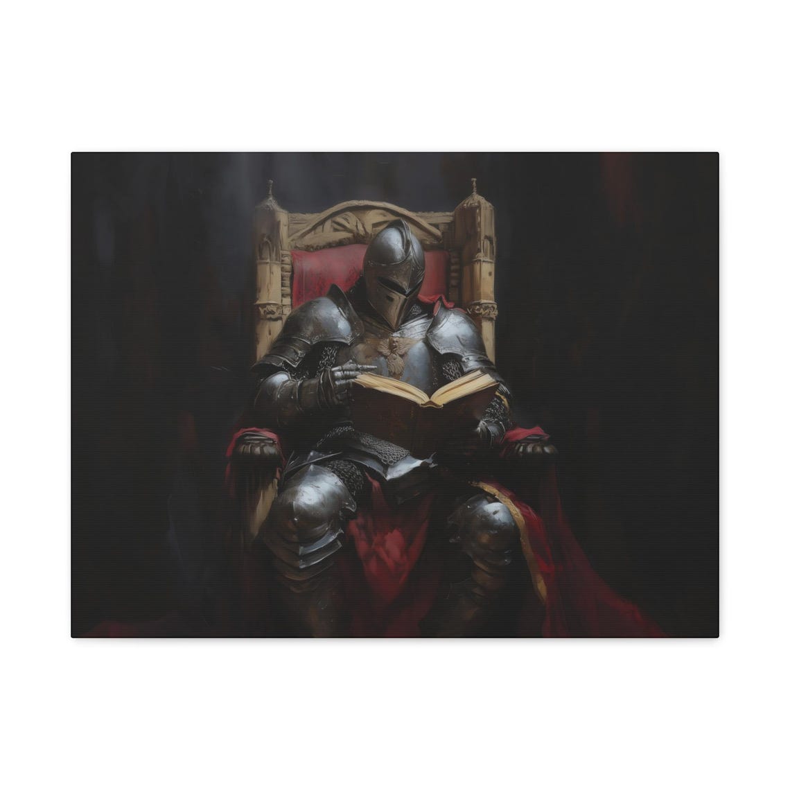 Medieval Knight Reading By Booklight On A Gothic Throne Poster - Image 2