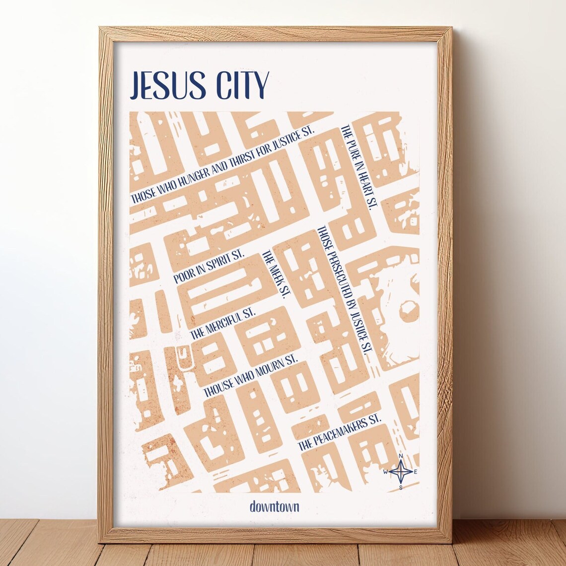Jesus City Downtown Beatitudes Street Map Christian Faith Poster