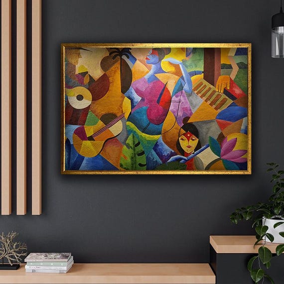 Picasso Style Art Print Abstract Wall Decor Colorful Modern Painting Home Office Decor Unique Gift Idea