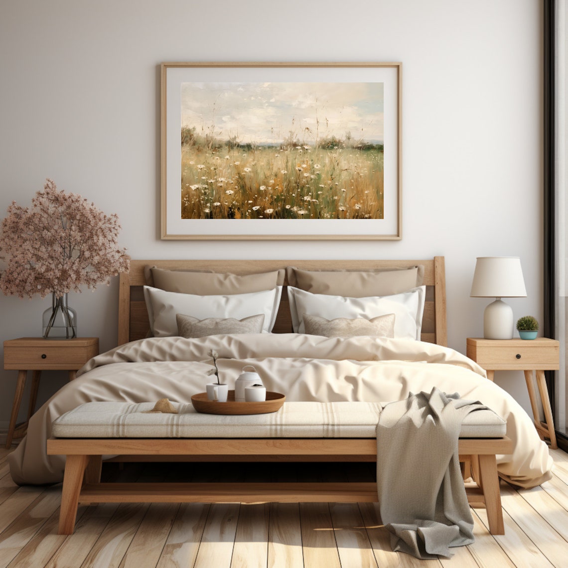 Misty Wildflower Meadow in Soft Neutral Tones Impressionist Poster - Image 2