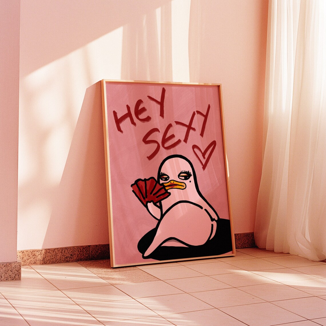 Hey Sexy Funny Sassy Duck Poster Retro Pink Confidence Boost Gift for Her