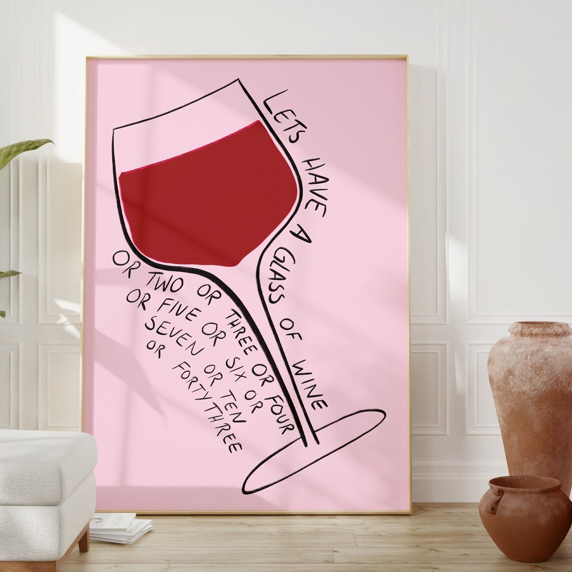 Glass Of Wine Funny Poster, Scandi Style Art Print