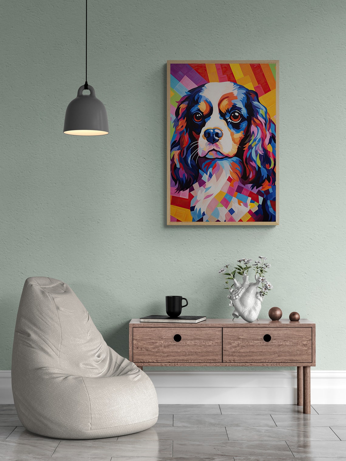 Cavalier King Charles Spaniel Tricolor Rainbow Portrait Poster - Image 2