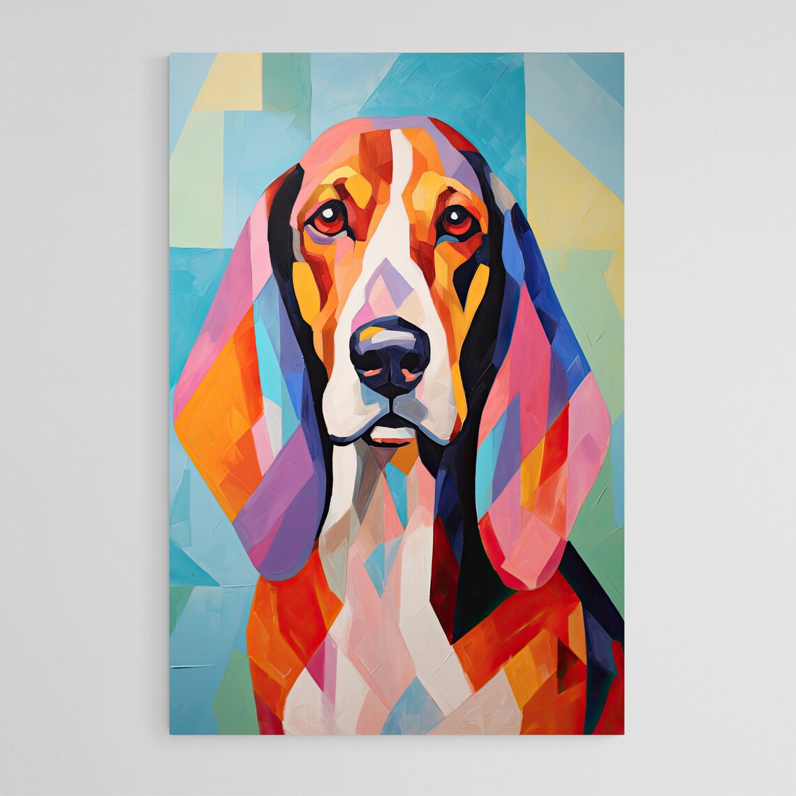 Basset Hound Pastel Geometric Faceted Long Ear Portrait Poster