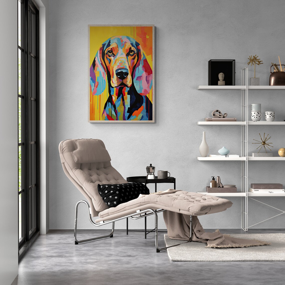 Bloodhound Pop Art Portrait Long Droopy Ears Bright Yellow Poster - Image 2