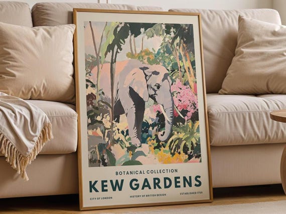Kew Gardens Elephant Print Vintage Botanical Jungle Art