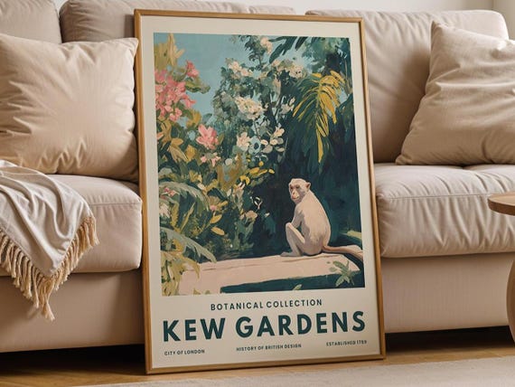 Monkey In Botanical Garden, Vintage Animal Poster