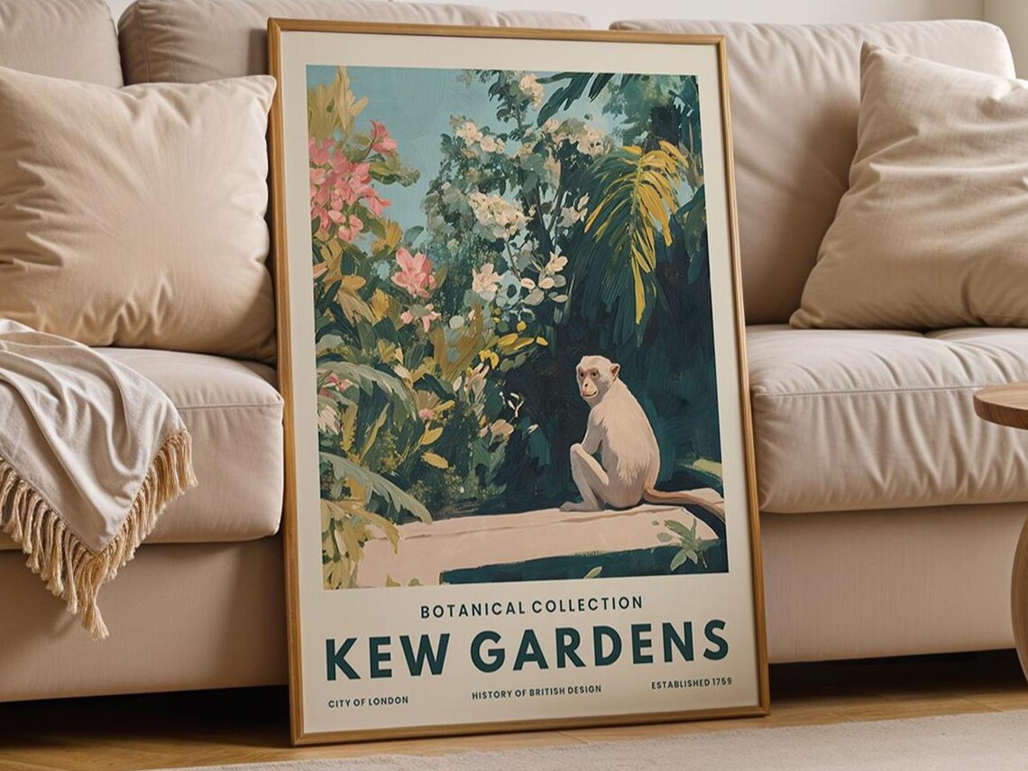 Monkey In Botanical Garden, Vintage Animal Poster