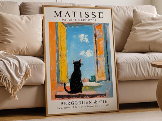 Matisse Style Cat Print, Pastel Seascape Art