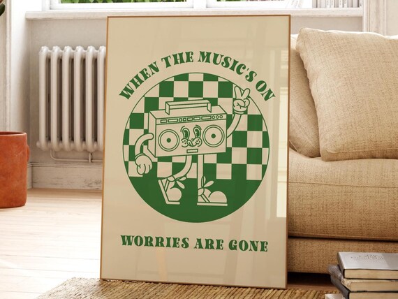 When The Music's On Worries Are Gone Checkerboard Boombox Poster