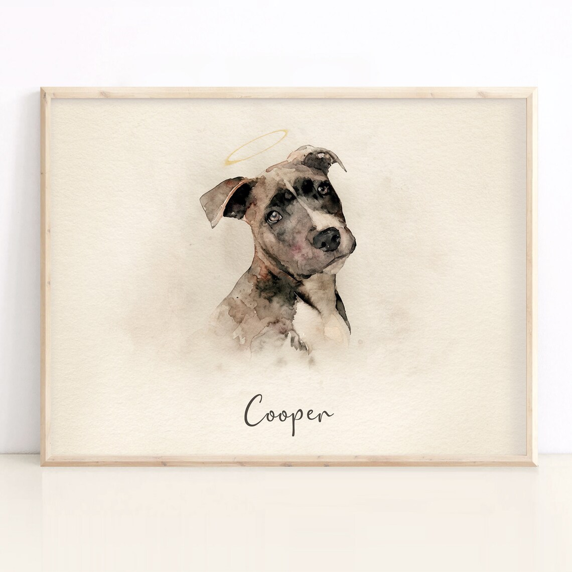 Personalized Watercolor Pet Memorial Dog Portrait Angel Halo Poster