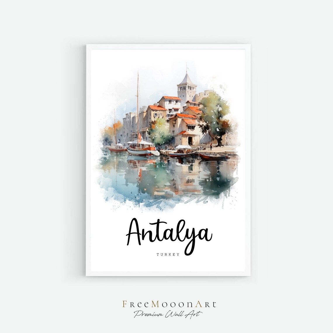 Antalya Turkey Travel Poster, Watercolor Painting