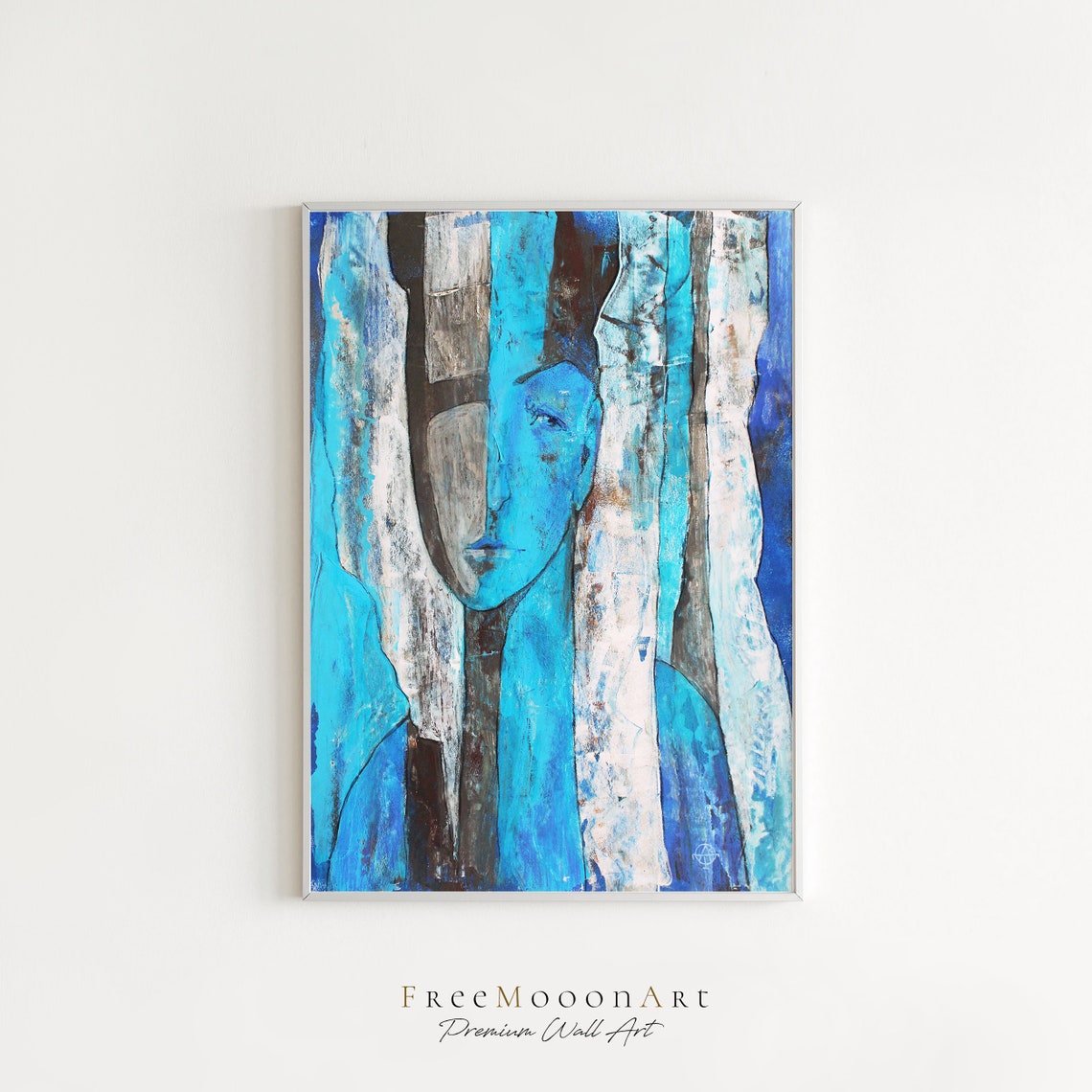 Textured Blue Abstract Face Painting Bold Acrylic Art Poster