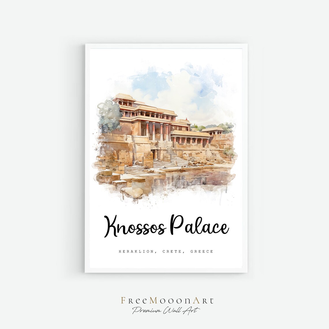 Knossos Palace Crete Greece Ancient Minoan Watercolor Travel Poster