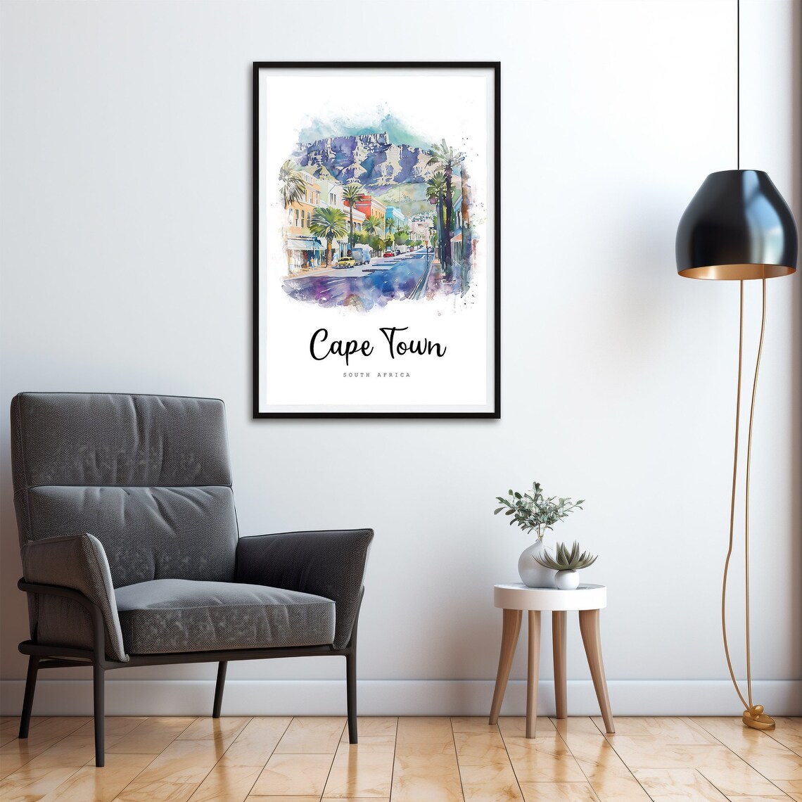 Cape Town South Africa Table Mountain Watercolor Travel Poster - Image 4