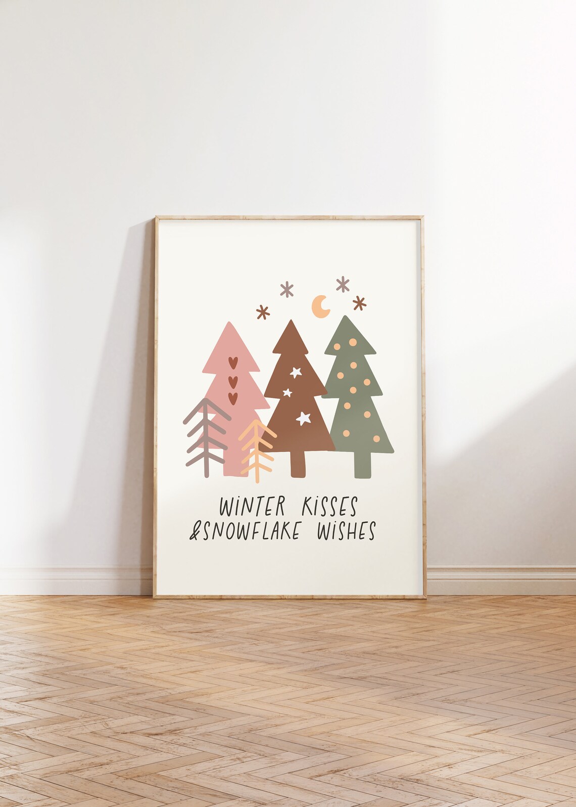 Winter Kisses And Snowflake Wishes Pastel Trees Christmas Poster - Image 2