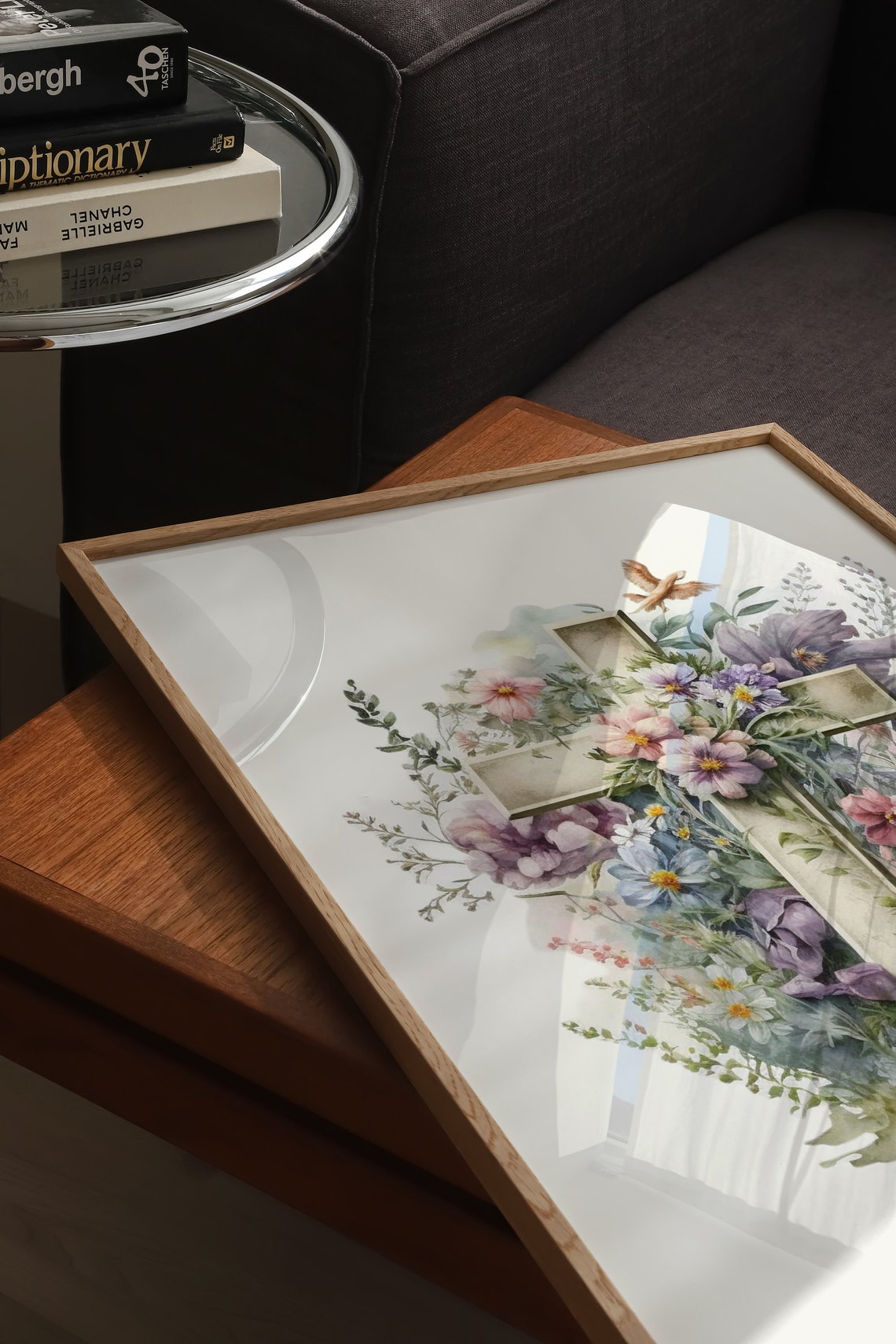 Watercolor Christian Cross With Pink Purple Wildflowers Easter Poster - Image 3