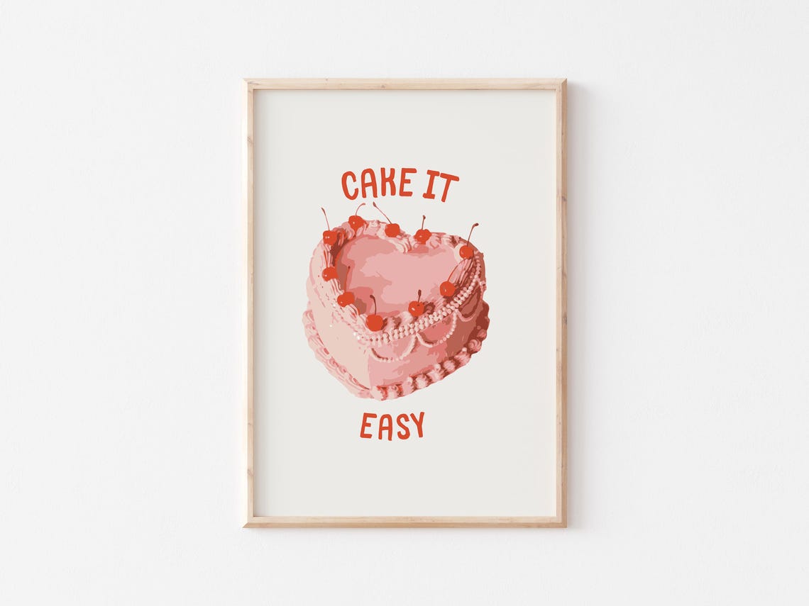 Cake It Easy Heart Shaped Pink Cherry Cake Bakery Kitchen Poster - Image 2