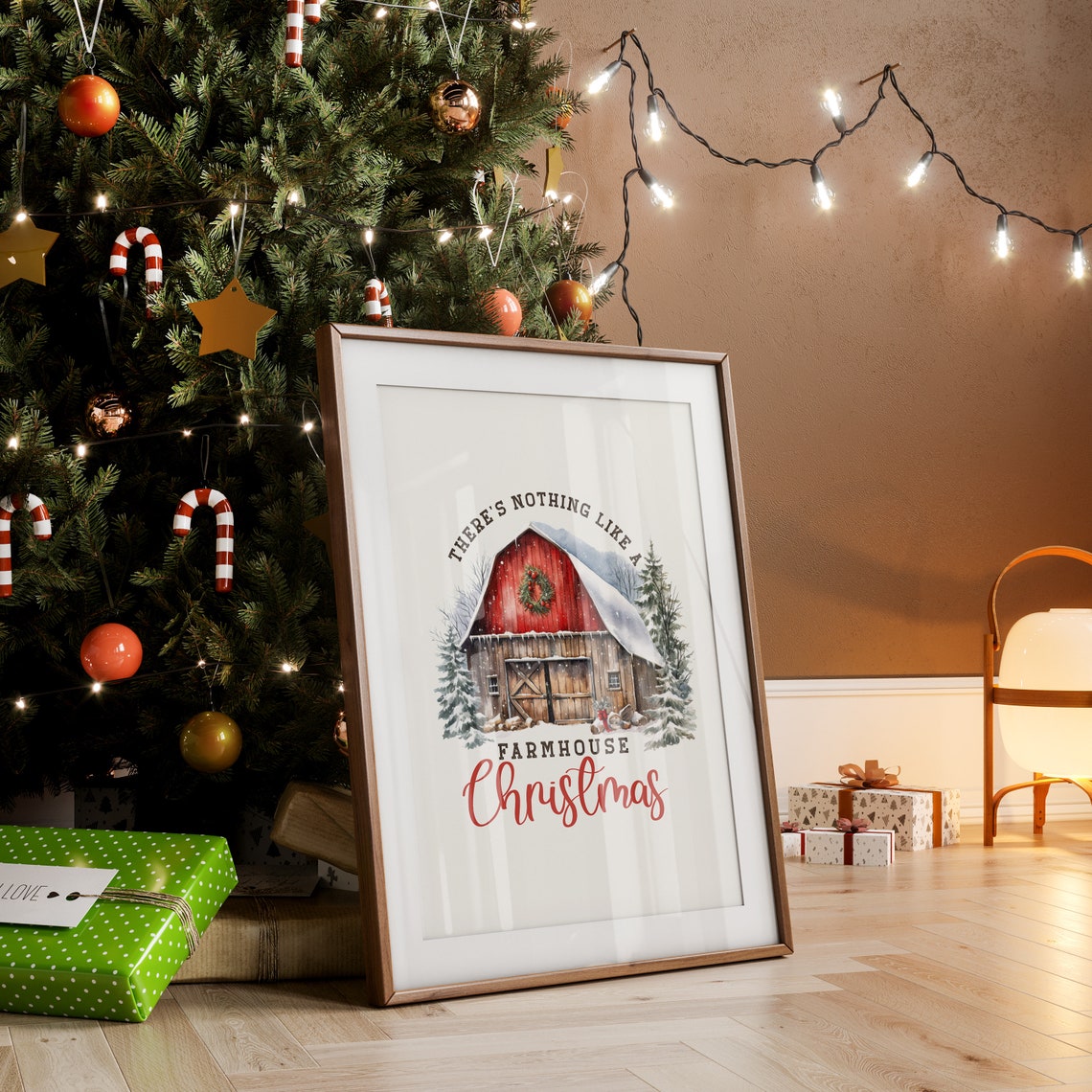 There's Nothing Like A Farmhouse Christmas Red Barn Winter Poster - Image 3