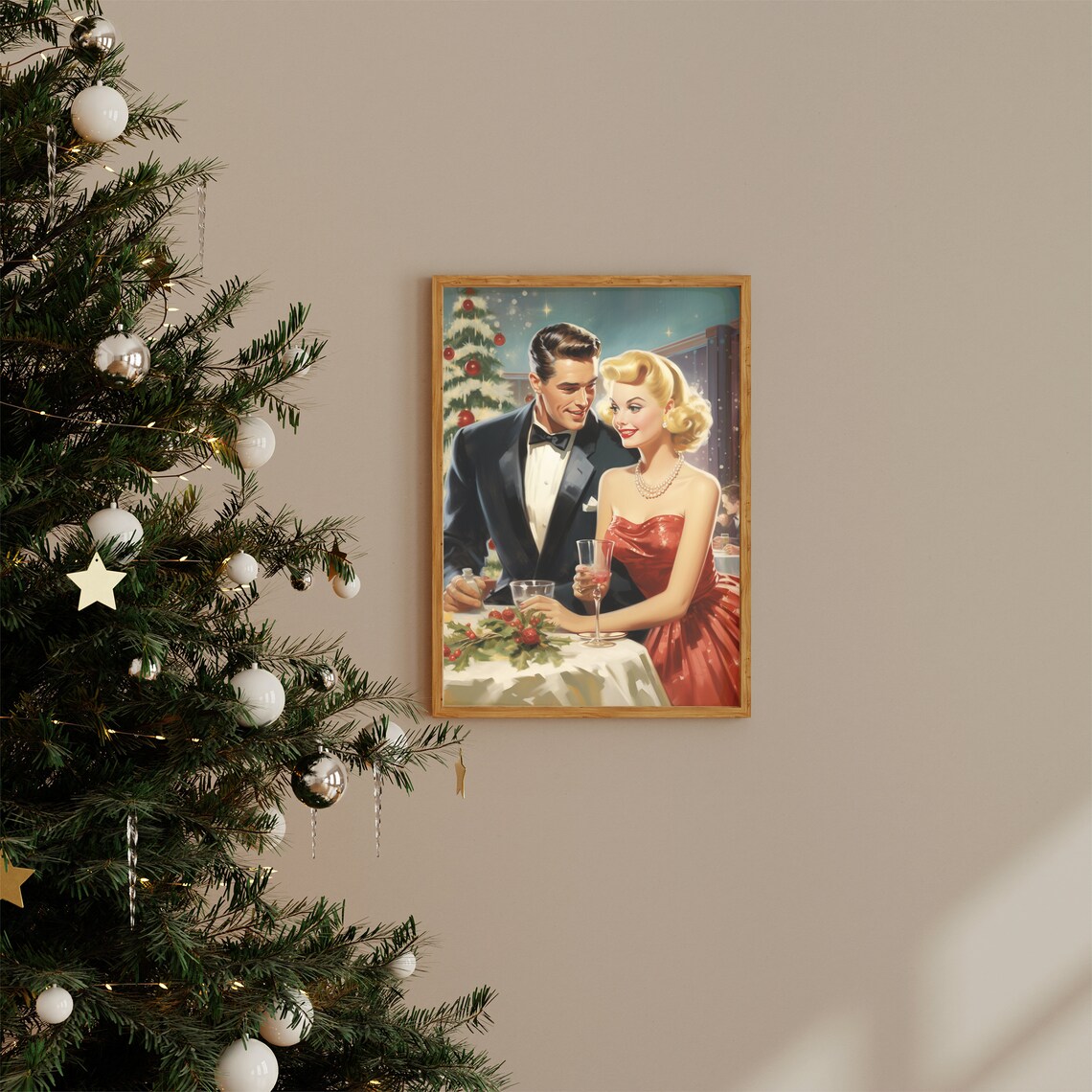Retro 1950s Christmas Party Couple Vintage Holiday Dinner Poster - Image 3