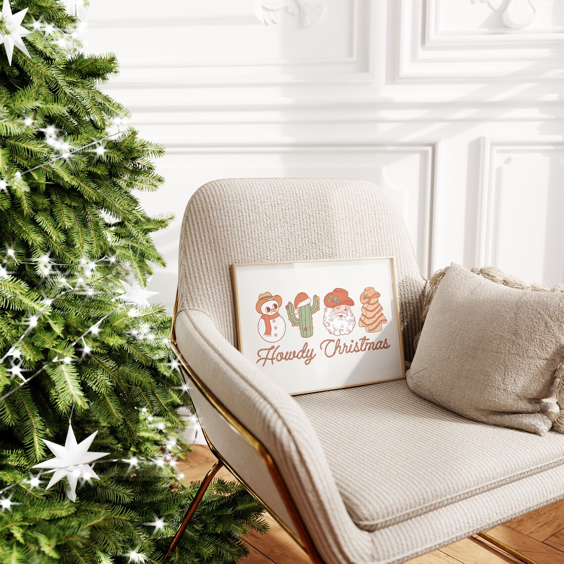 Howdy Christmas Print Cowboy Christmas Ornaments Country Christmas Merry Howdy Christmas Retro Christmas Print Western Christmas Art - Image 3