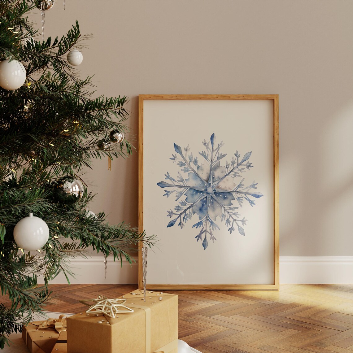 Vintage Snowflake Art Print, Rustic Winter Decor - Image 3