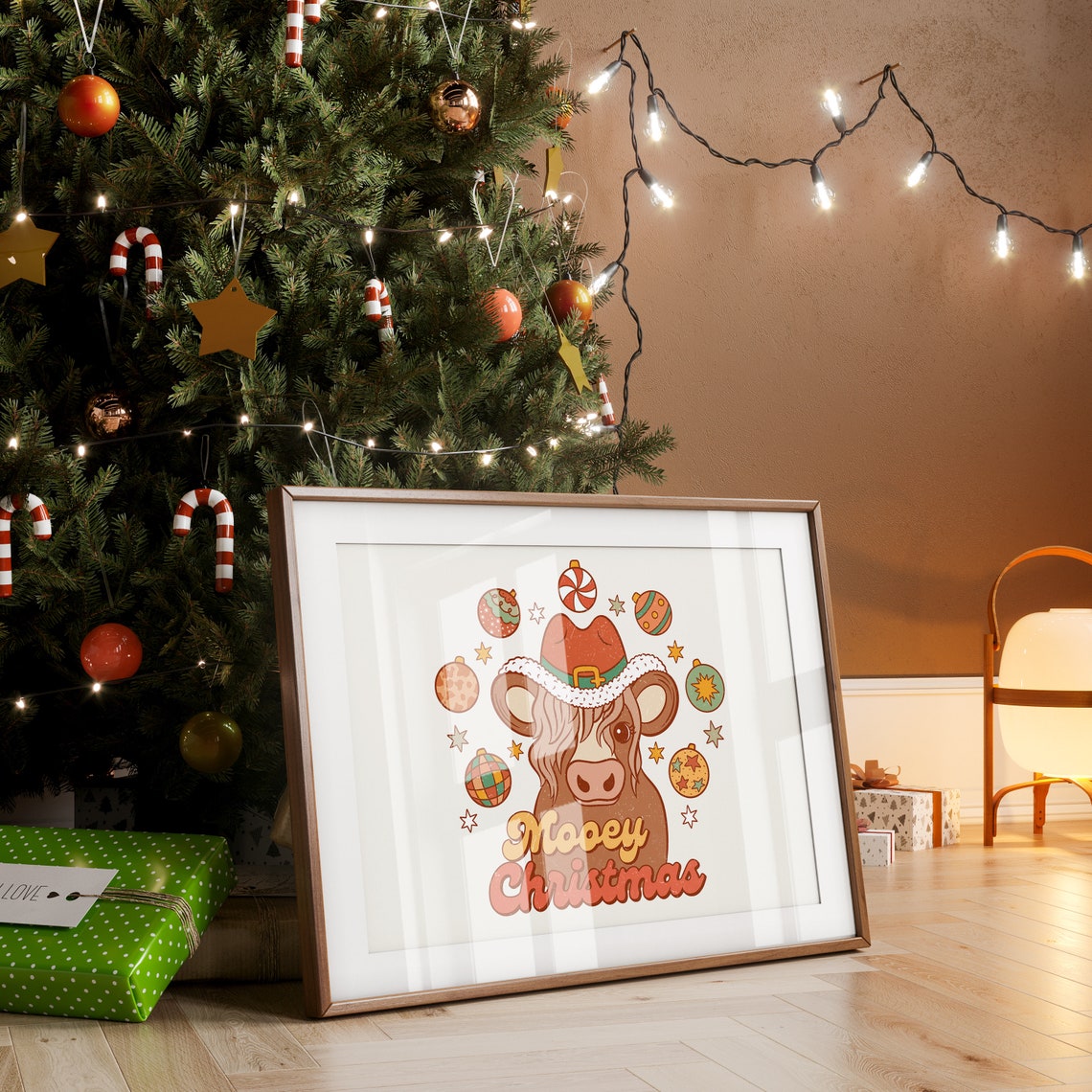 Mooey Christmas Cow in Santa Hat Retro Country Holiday Decor Poster - Image 3
