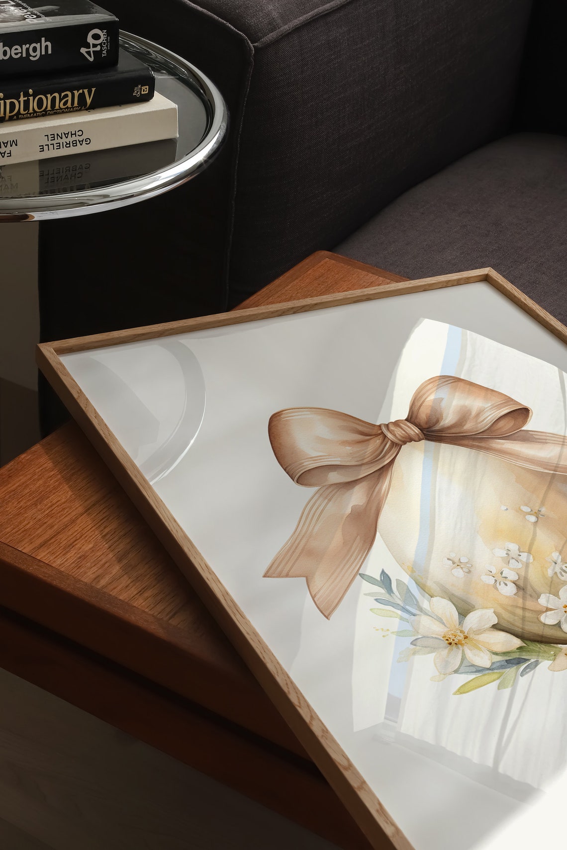 Champagne Gold Easter Egg With Satin Bow White Flowers Poster - Image 3