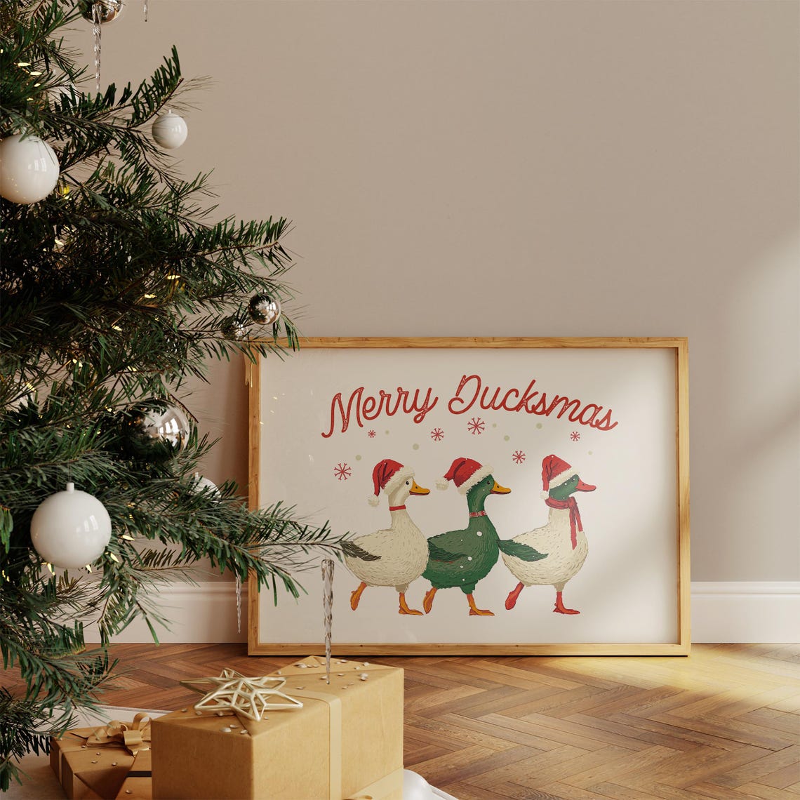 Merry Ducksmas Three Adorable Ducks in Santa Hats Christmas Poster - Image 5