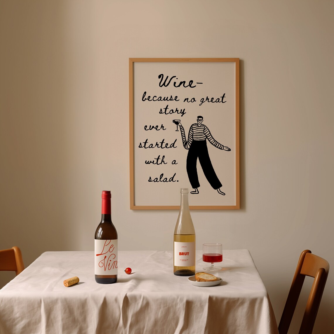 Wine Because No Great Story Started With a Salad Funny Bar Quote Poster - Image 3