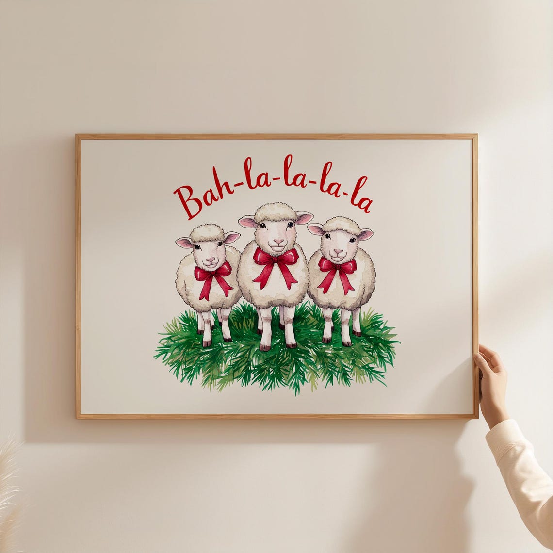 Bah La La La La Cute Sheep Red Bows Christmas Farm Art Poster - Image 5