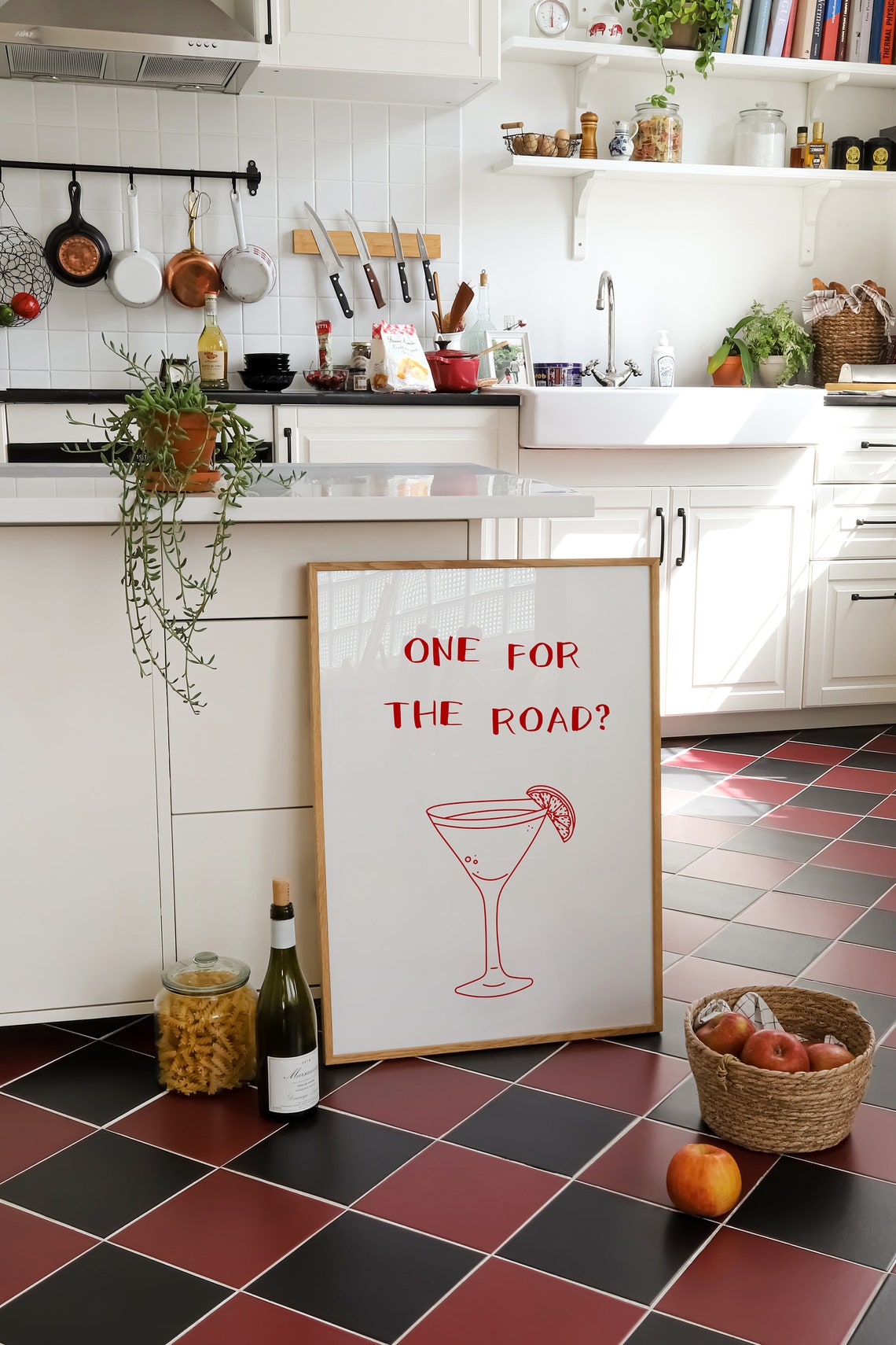 One For The Road Red Martini Cocktail Line Drawing Bar Quote Print - Image 4