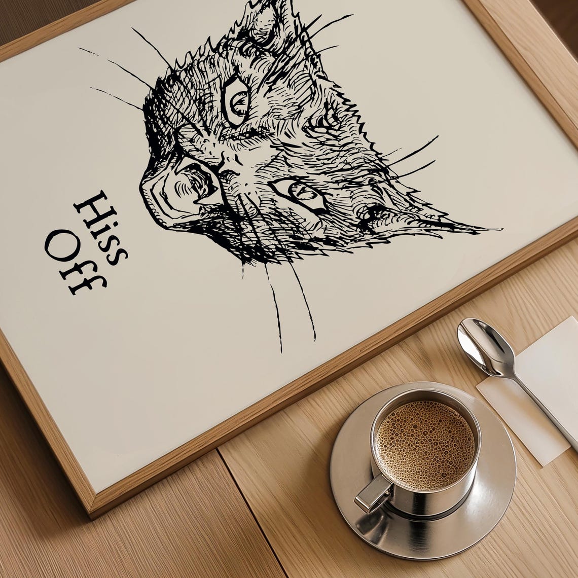 Hiss Off Grumpy Black Cat Engraving Style Spooky Halloween Poster - Image 3