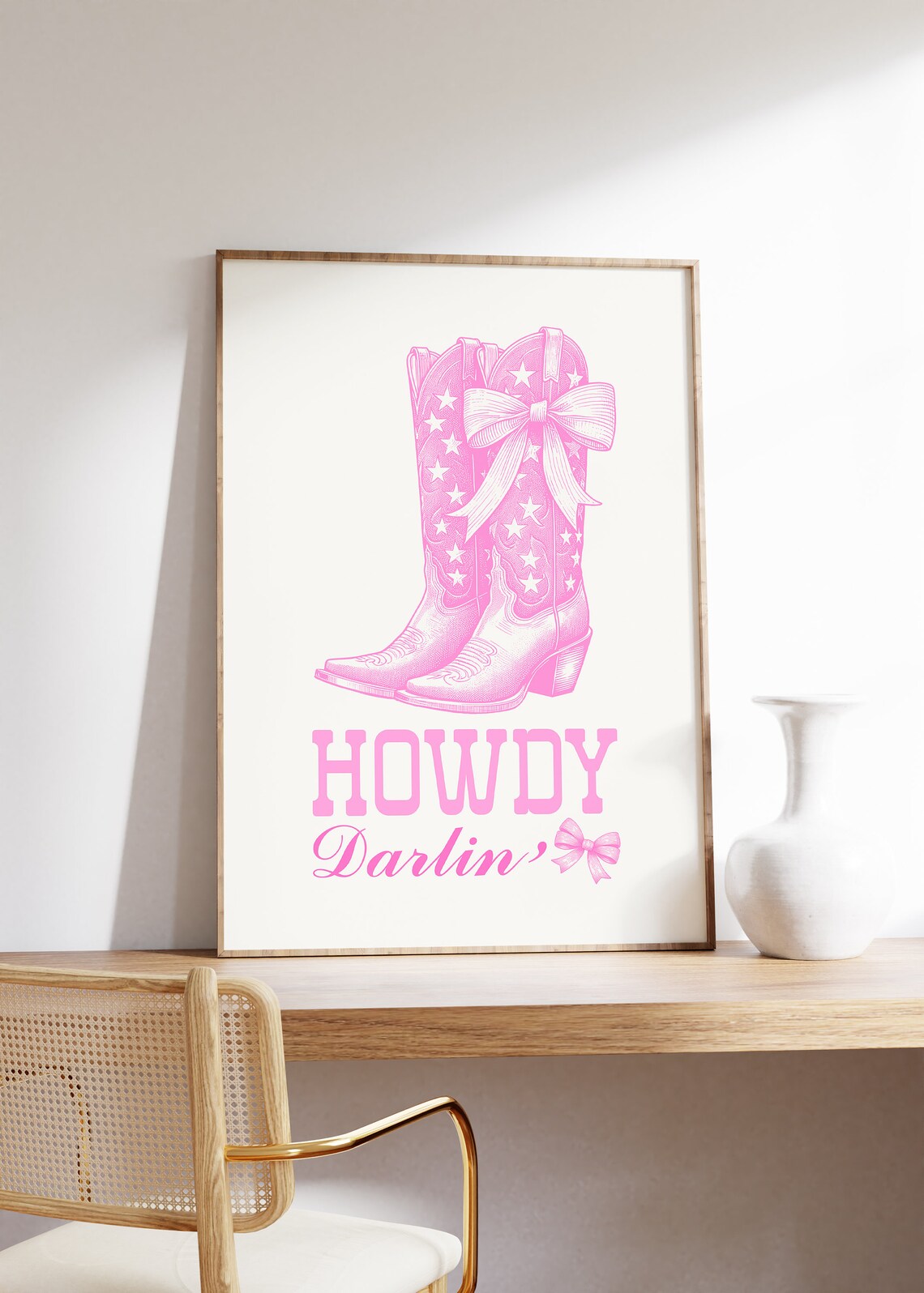 Pink Cowgirl Boots Stars Bow Howdy Darlin Western Art Poster - Image 4