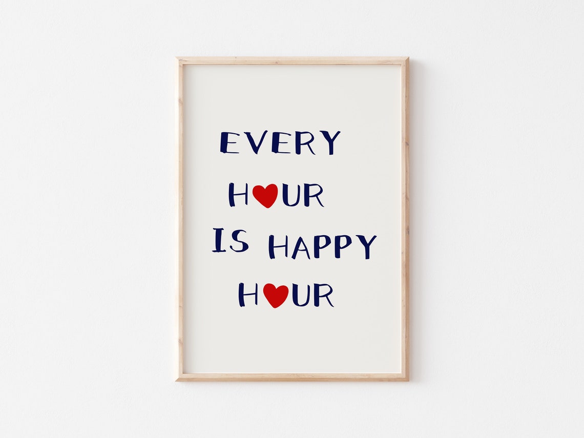 Every Hour Is Happy Hour Navy And Red Heart Bar Quote Poster - Image 4