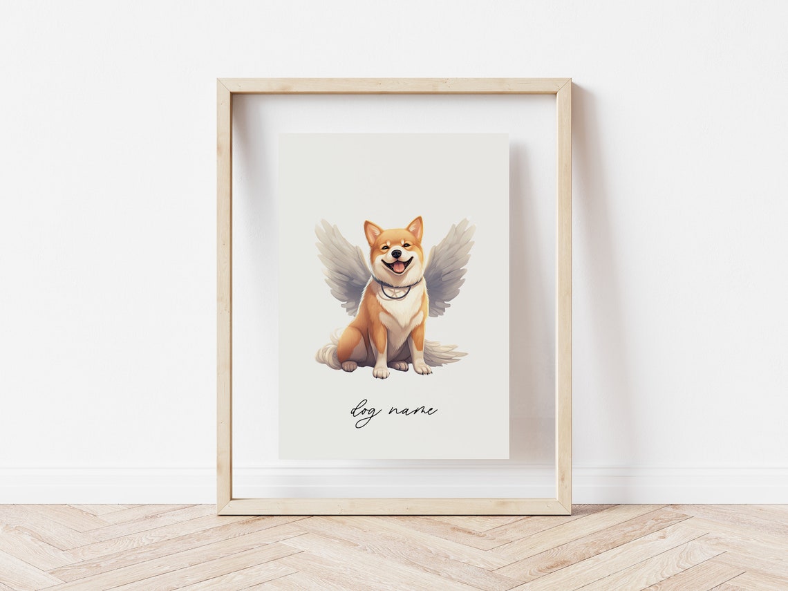 Shiba Inu Angel Wings Sitting Dog Memorial Portrait Keepsake Poster - Image 5