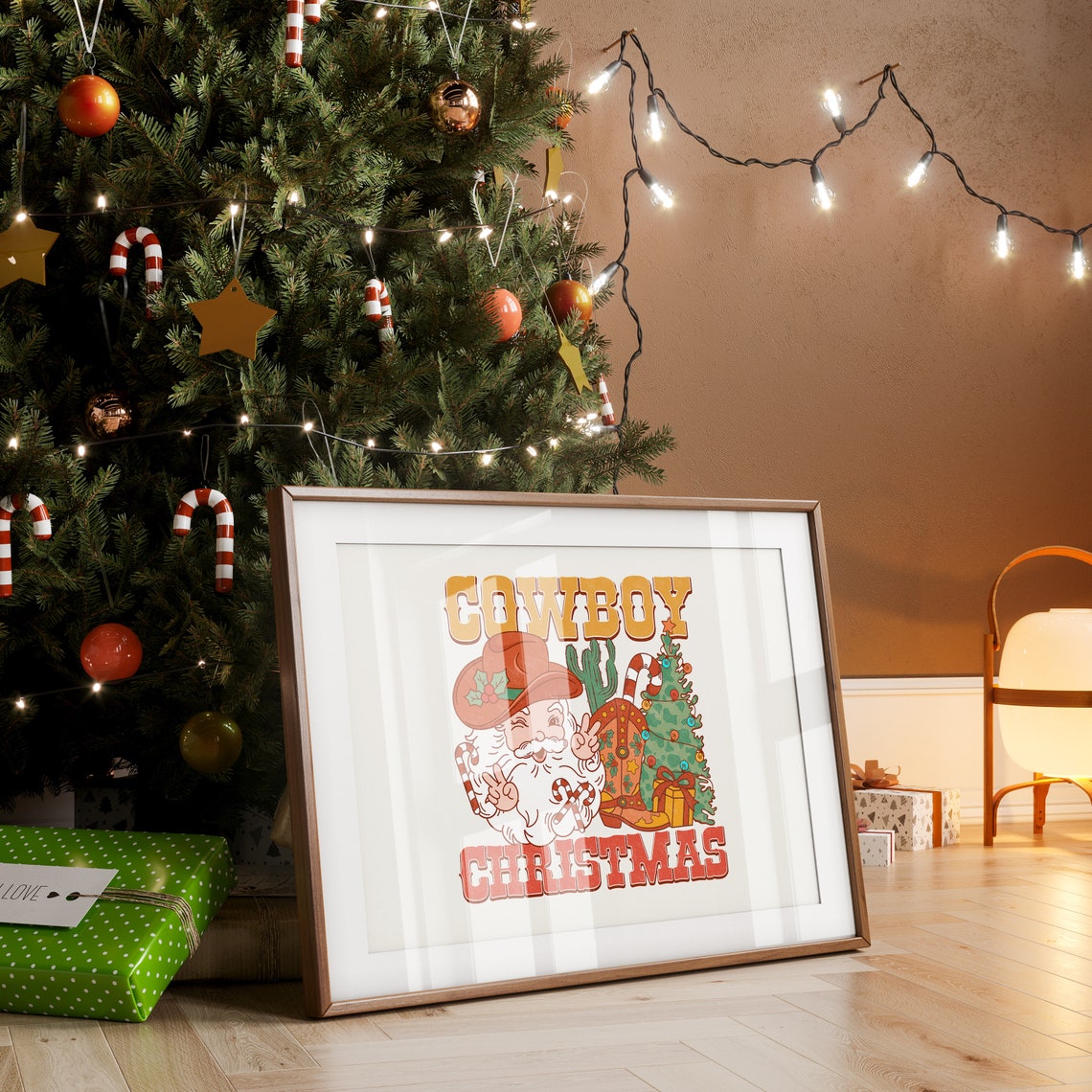 Cowboy Christmas Retro Santa Candy Cane Western Holiday Poster - Image 5