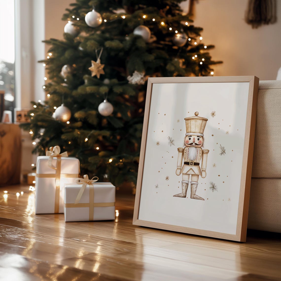 Gold Beige Nutcracker Watercolor Festive Christmas Holiday Poster - Image 5
