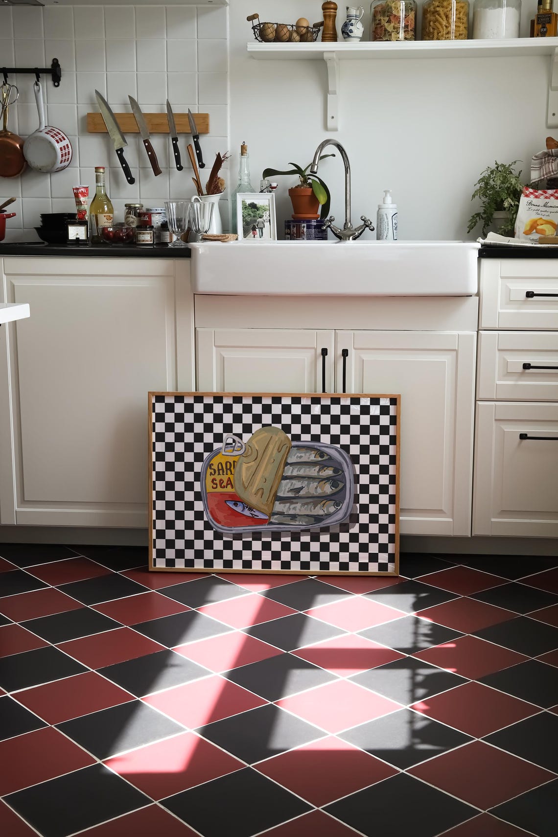 Funky Sardine Tin Illustration on Black and White Checkerboard Poster - Image 4