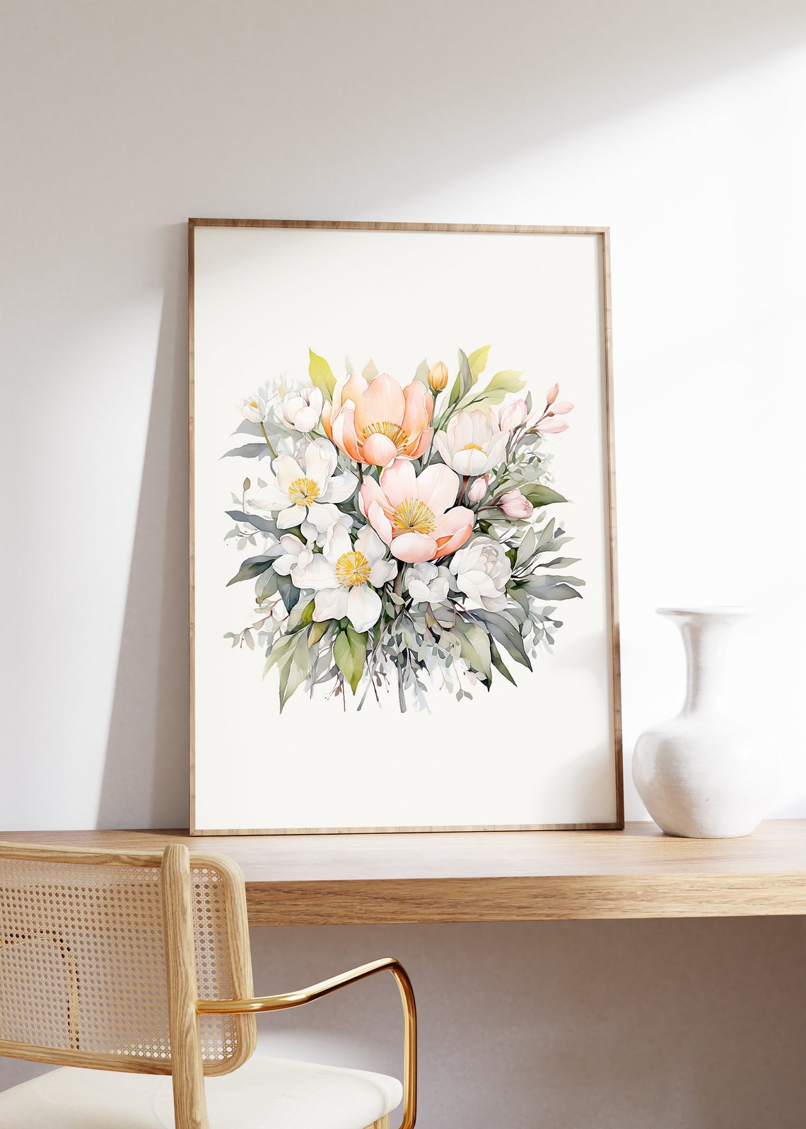 Blush Pink And White Magnolia Bouquet Watercolor Flower Poster - Image 4