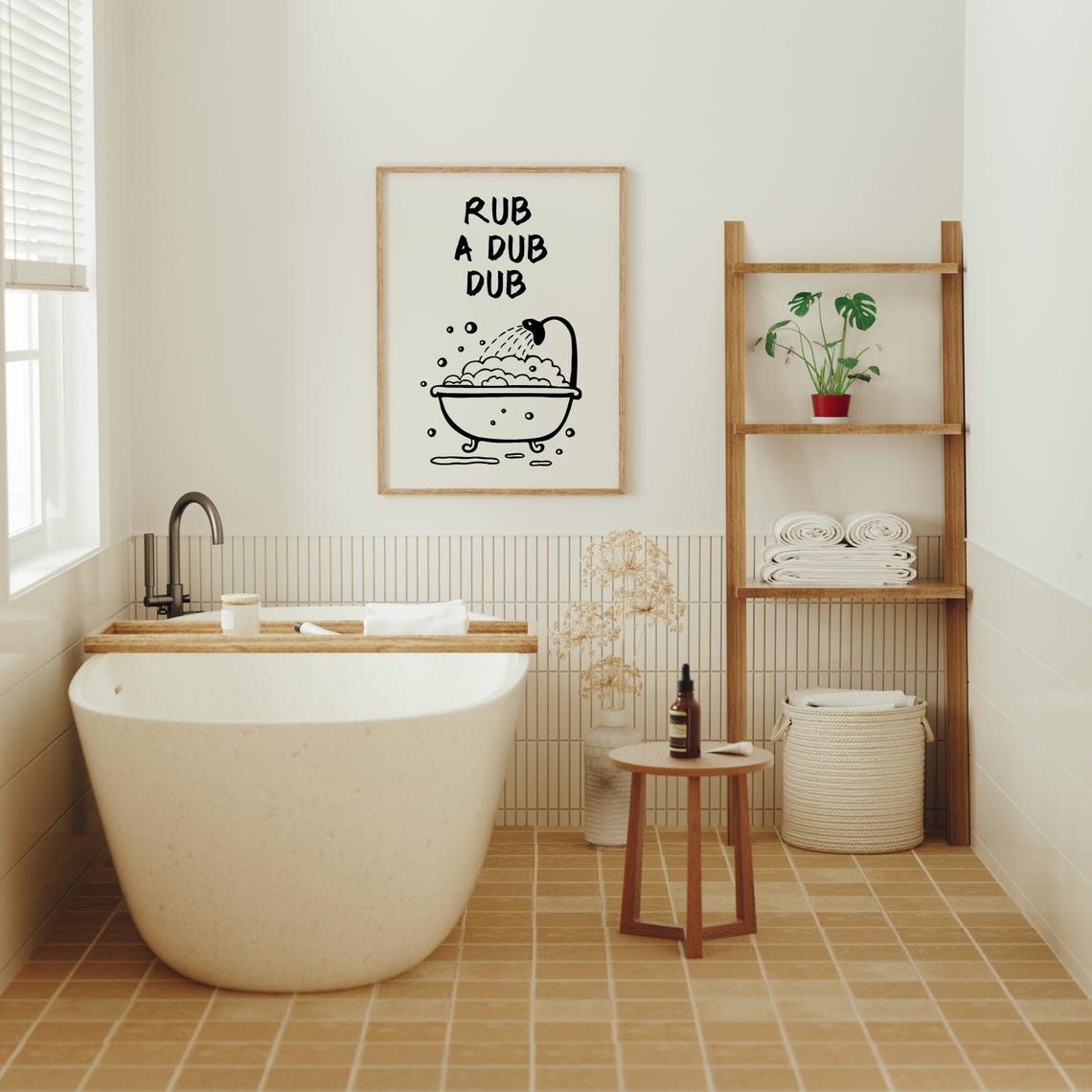 Rub A Dub Dub Clawfoot Tub Bubbles Doodle Funny Bathroom Poster - Image 4