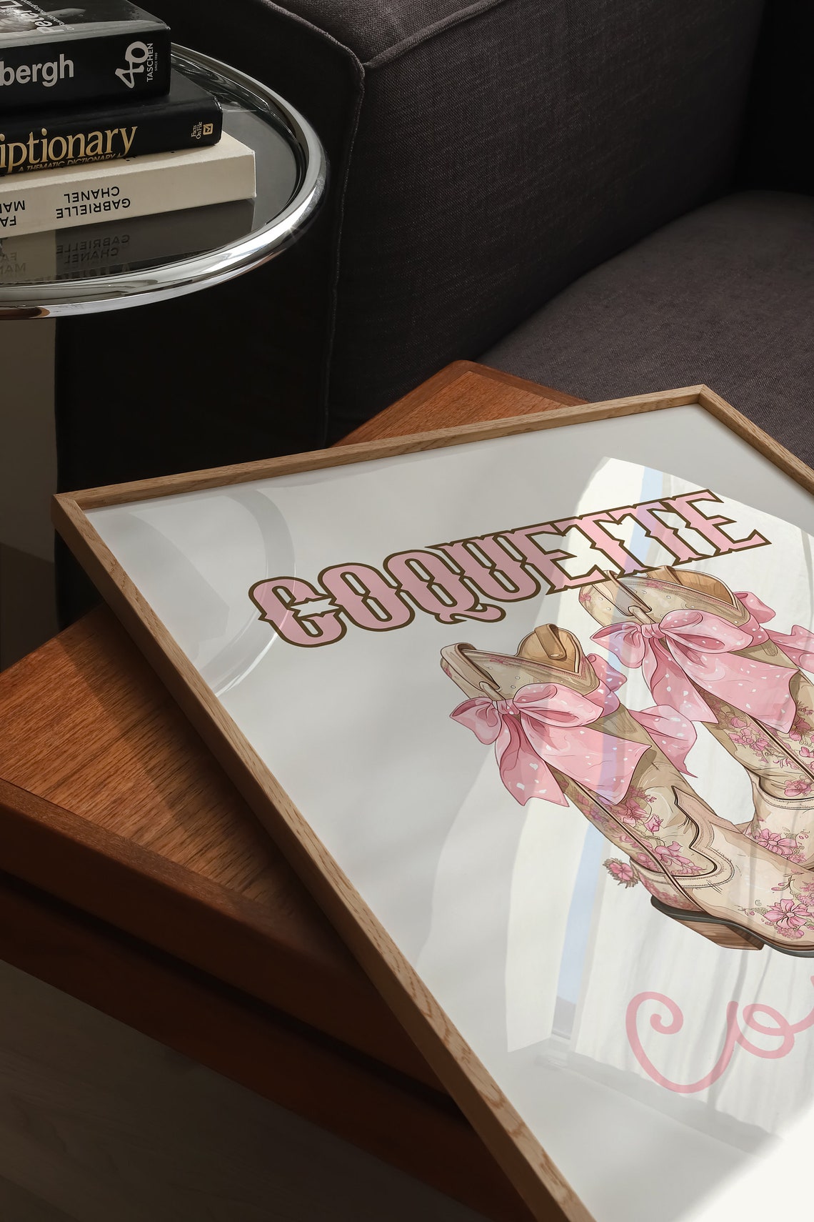 Coquette Western Decor Coquette Cowgirl Art Pink Cowgirl Boots Bow Western Girly Wall Art Preppy Apartment Decor Cowgirl Art - Image 4