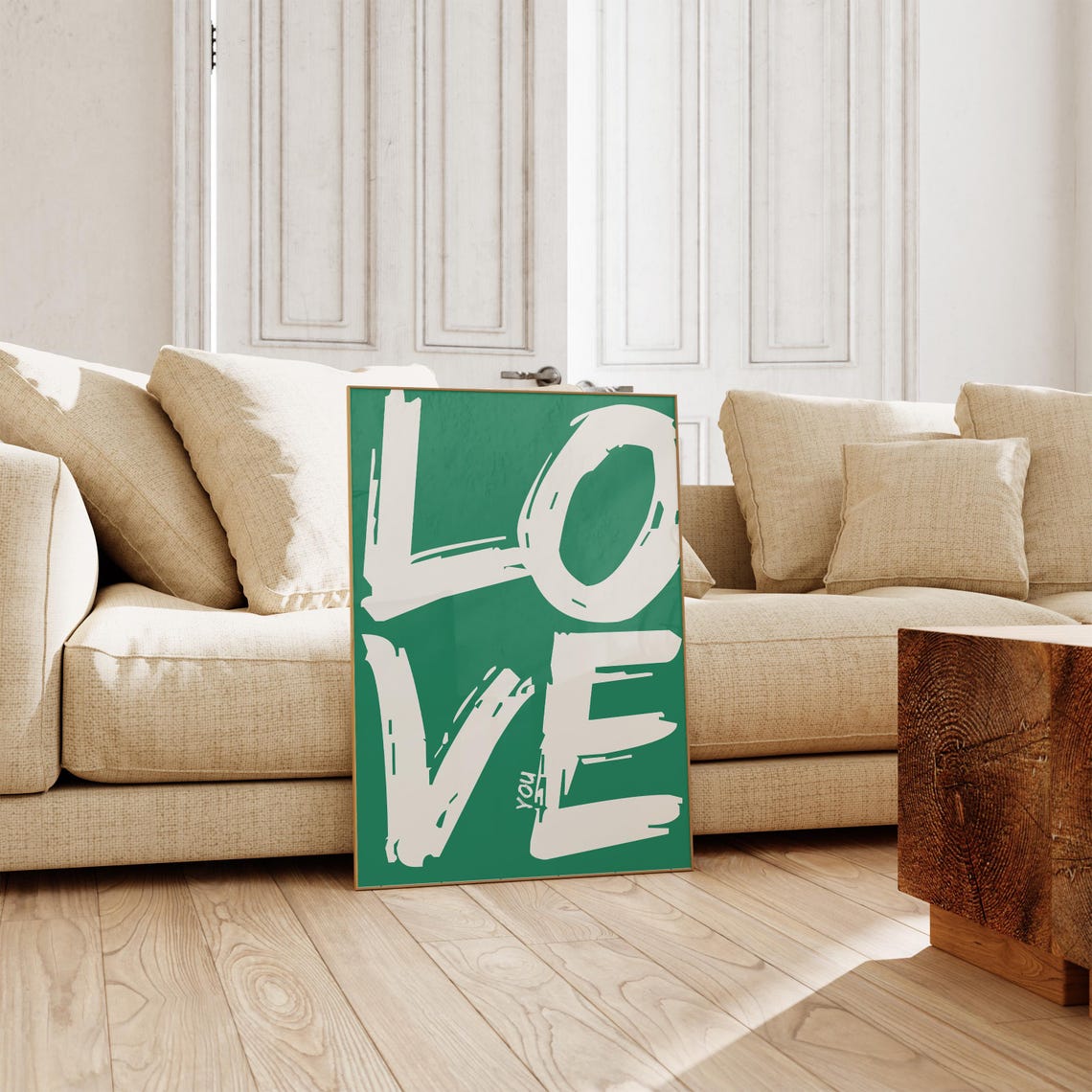 Love You Giant Green Brushstroke Letters Oversized Typography Poster - Image 5